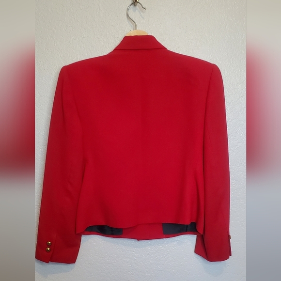 Kasper A.S.L Wool Cropped Red & Gold Blazer Jacket Size 10 Dress Coat - Picture 4 of 7